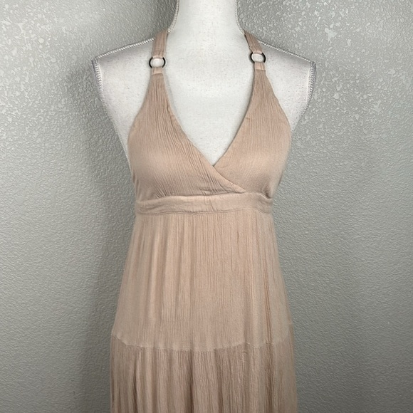 Onetheland Tan Summer Spring Festival Boho V-Neck Maxi Sundress Size Small - Picture 2 of 7